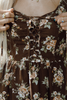 Floral Midi Dress with Front Ties - Brown