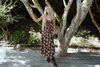 Floral Midi Dress with Front Ties - Brown