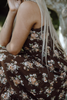 Floral Midi Dress with Front Ties - Brown