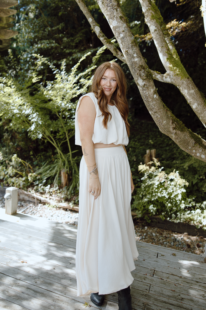 Bubble Top and Flowy Skirt Set - Natural
