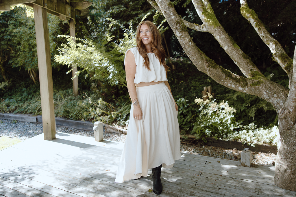 Bubble Top and Flowy Skirt Set - Natural