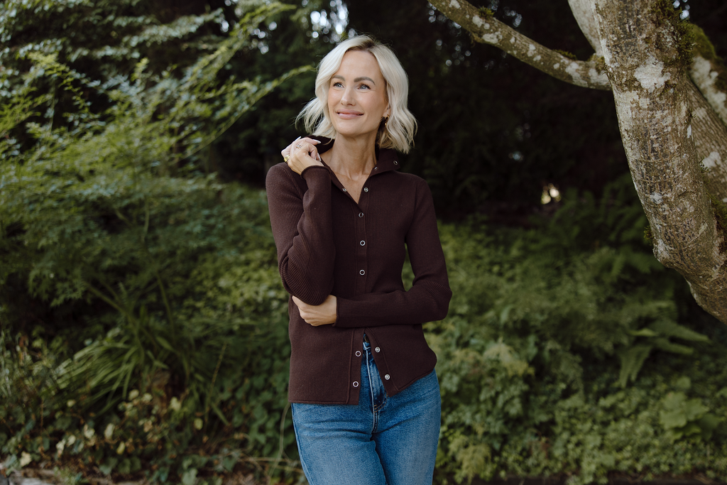 Snap Button Ribbed Sweater - Chocolate