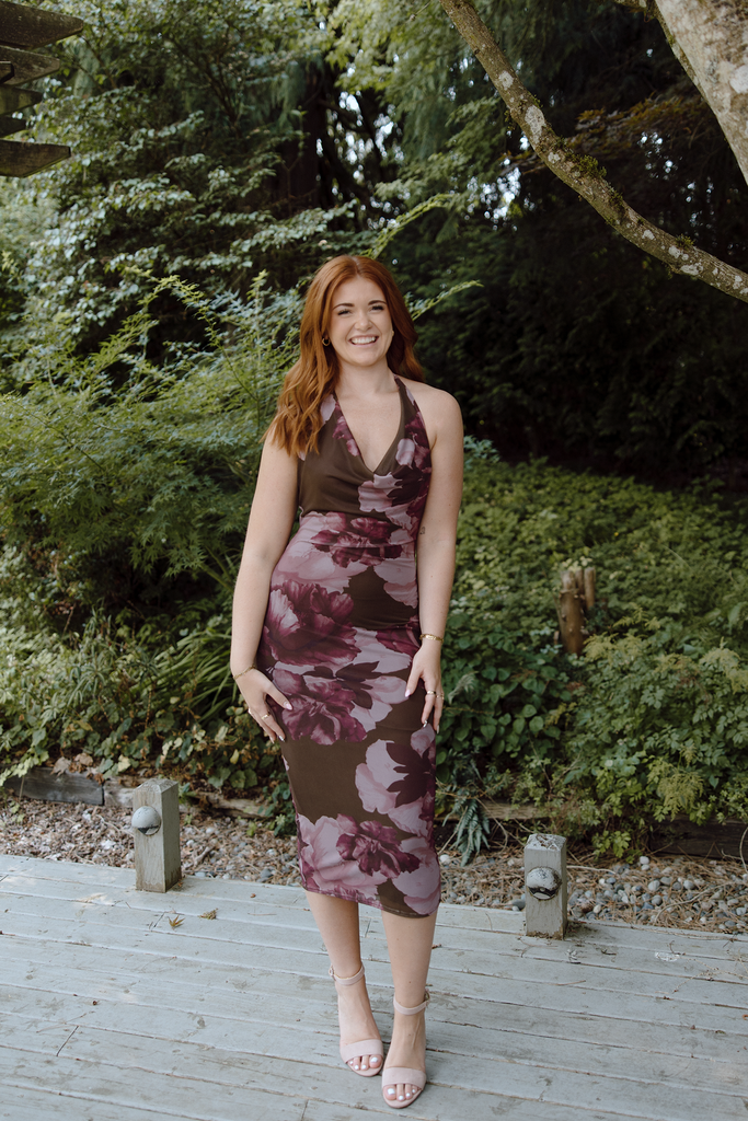 Halter Pink/Brown Floral Maxi