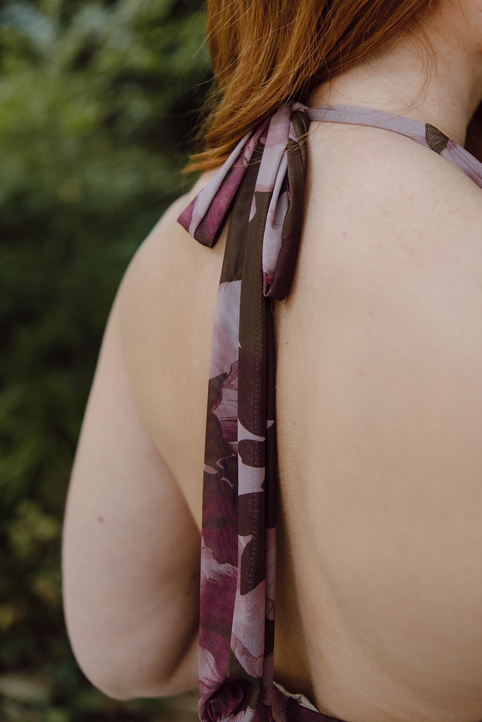 Halter Pink/Brown Floral Maxi