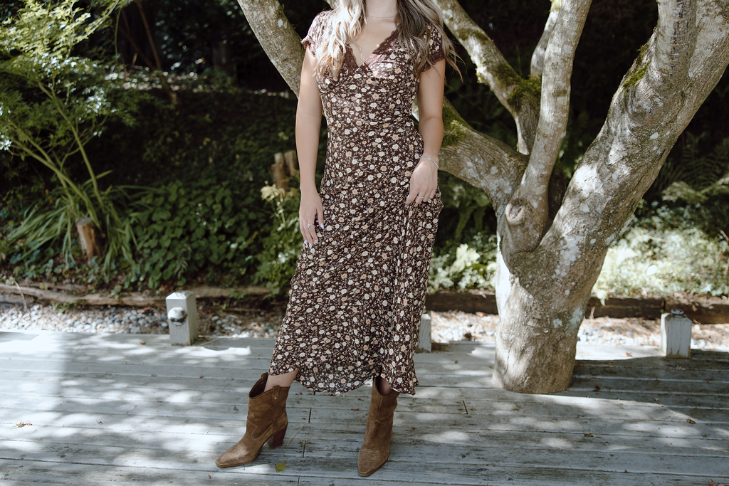 Floral Midi Dress - Brown