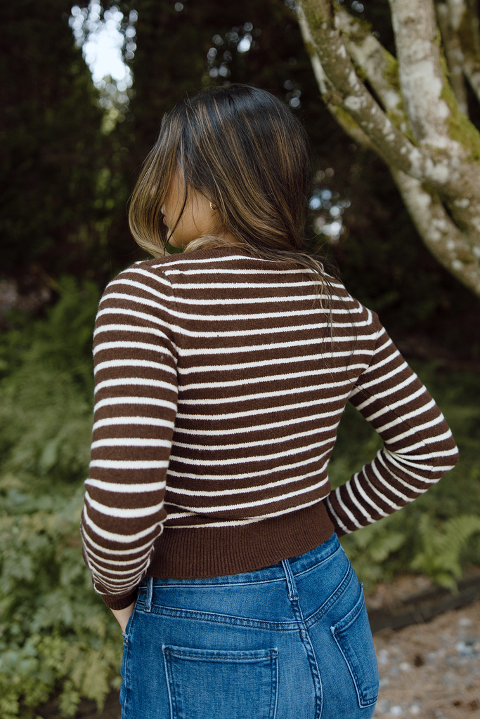 Gold Button Striped Cardi - Brown