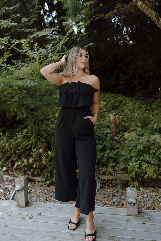 Jumpsuit with Ruffle Bodice - Black