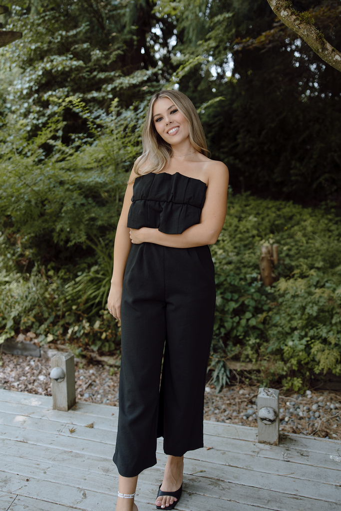 Jumpsuit with Ruffle Bodice - Black