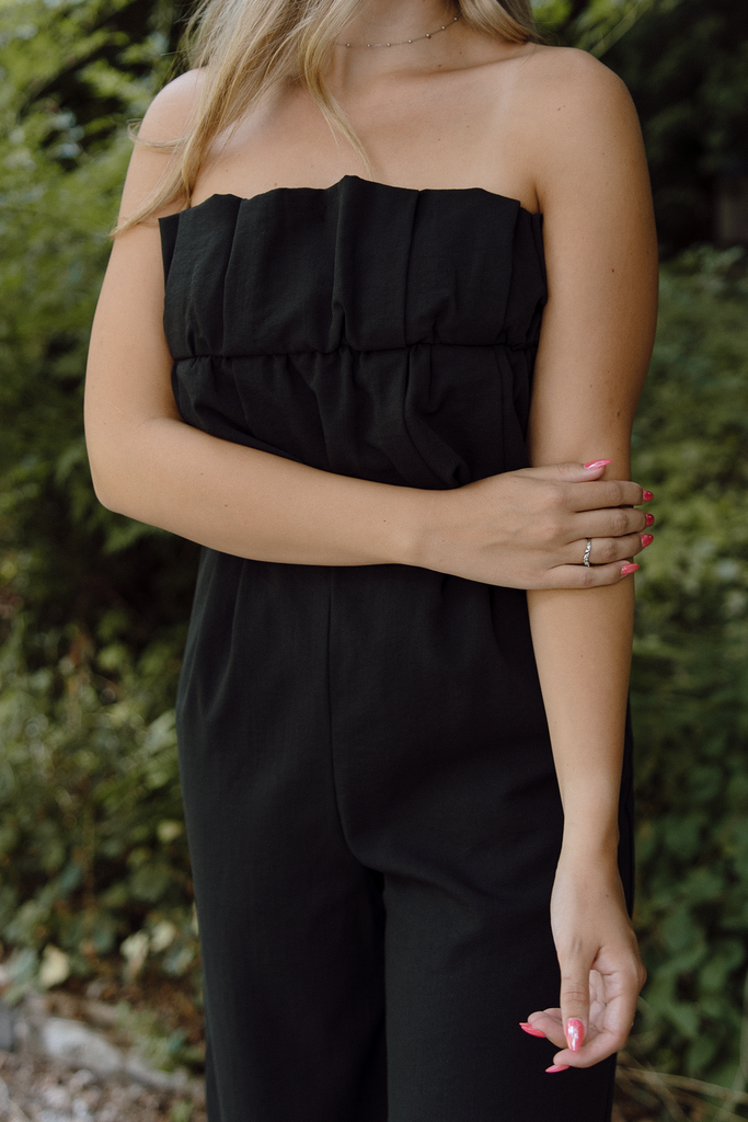 Jumpsuit with Ruffle Bodice - Black