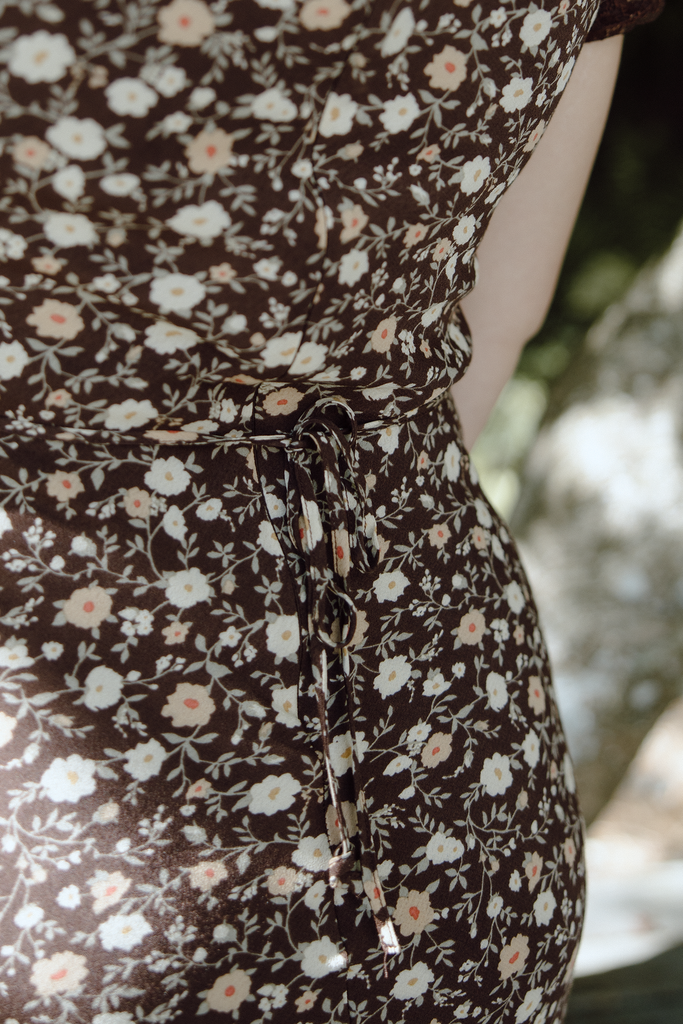 Floral Midi Dress - Brown