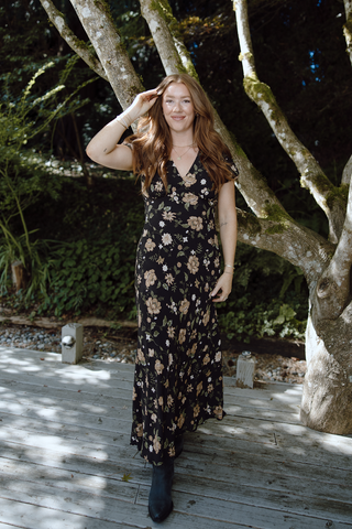 Floral Midi Dress - Brown