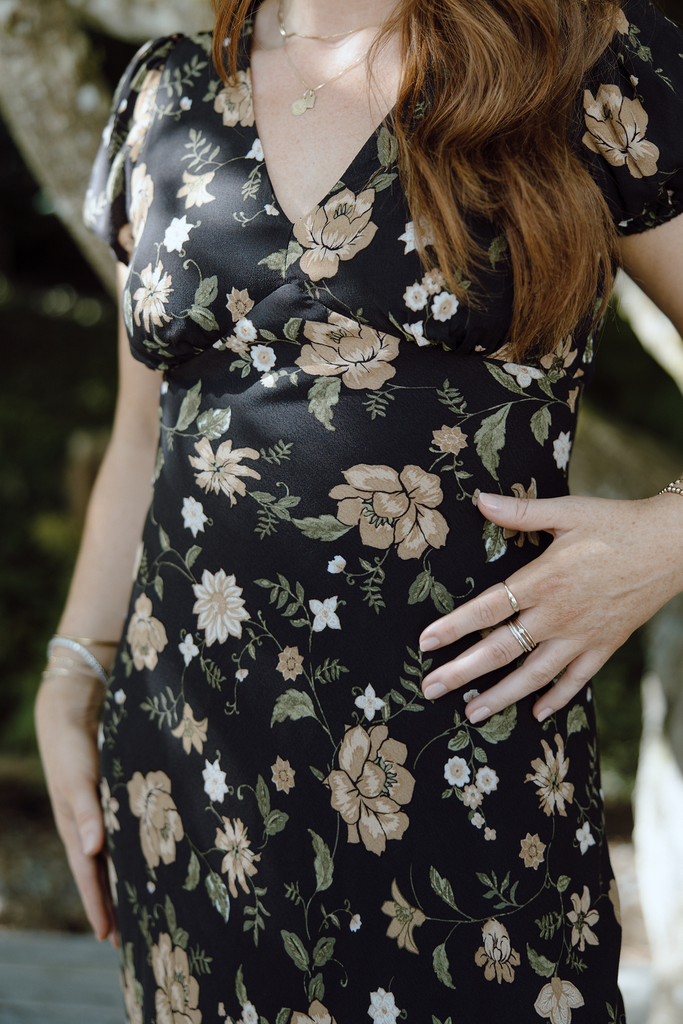 Fall Floral Midi Dress - Black