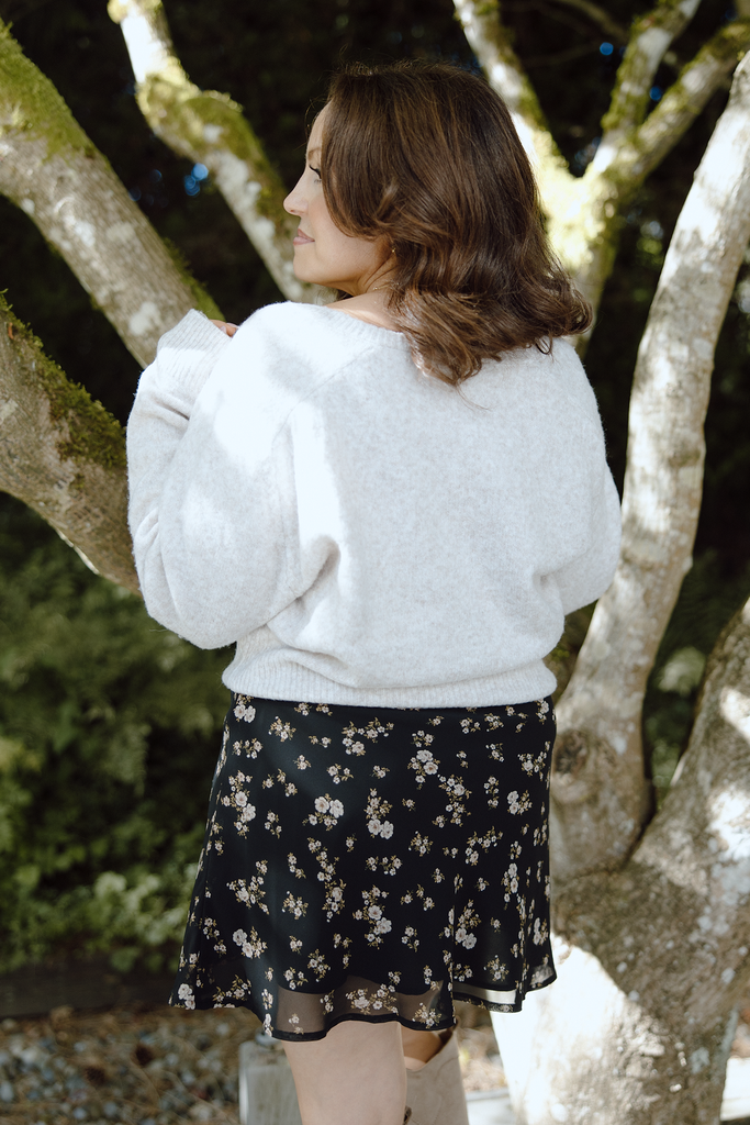 Crew Neck Button Up Cardigan Sweater - Oat