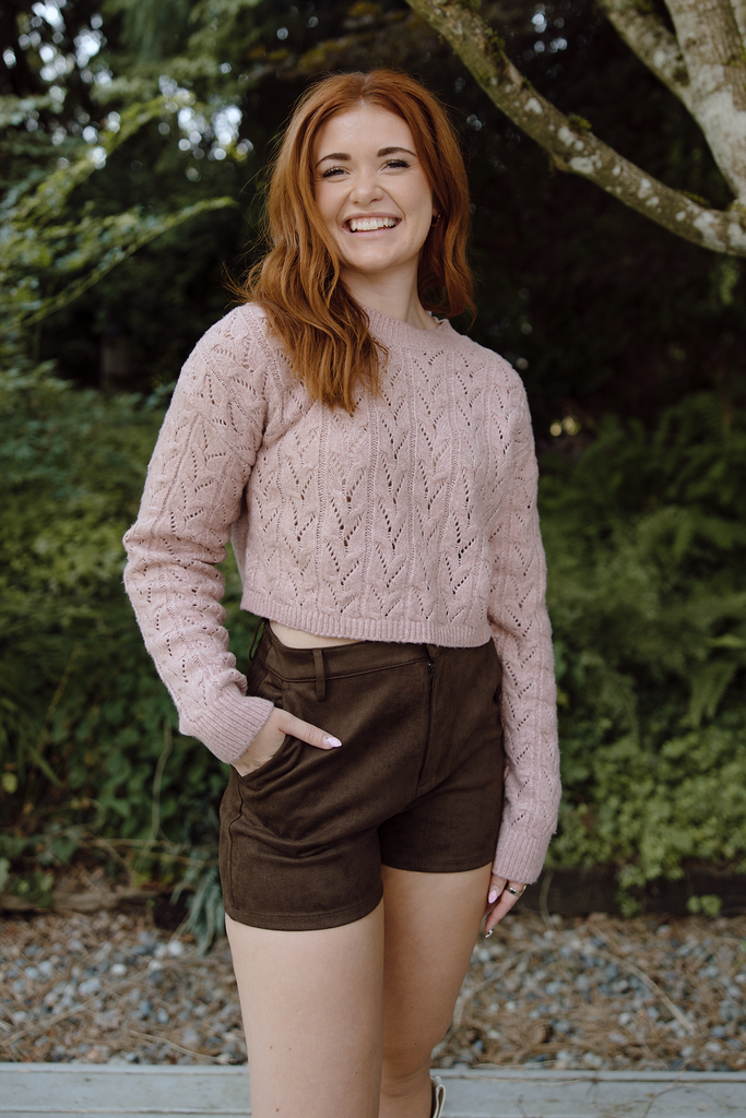 Soft Crochet Knit Sweater - Pink