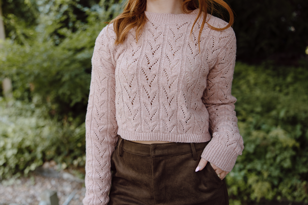 Soft Crochet Knit Sweater - Pink