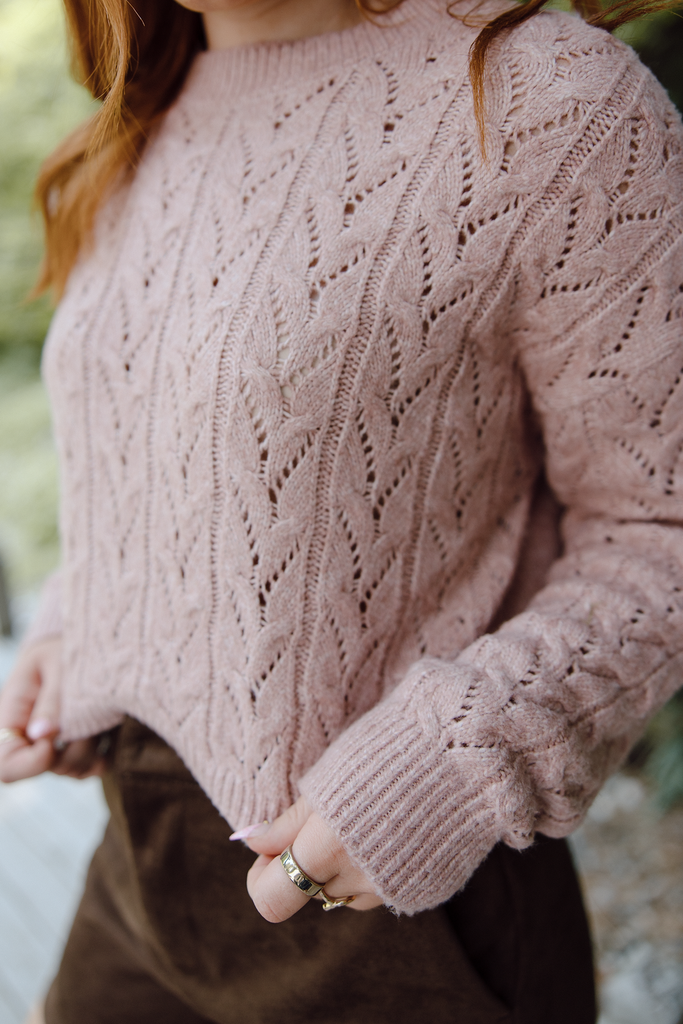 Soft Crochet Knit Sweater - Pink