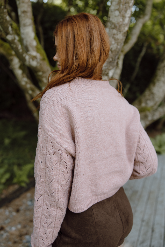 Soft Crochet Knit Sweater - Pink