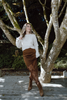 Asymmetrical Lace Trim Skirt - Brown