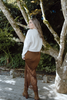 Asymmetrical Lace Trim Skirt - Brown