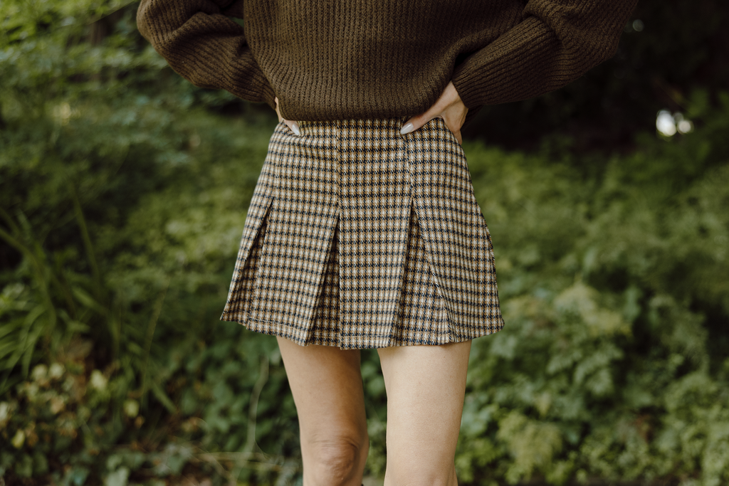 Houndstooth Mini Skort - Camel
