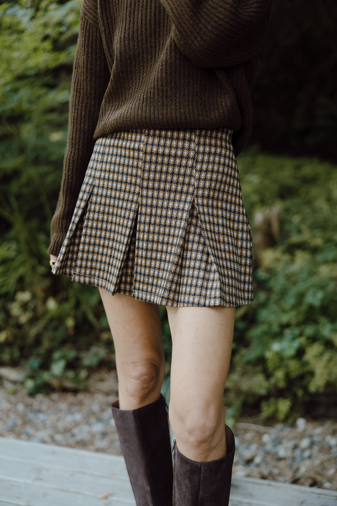 Houndstooth Mini Skort - Camel