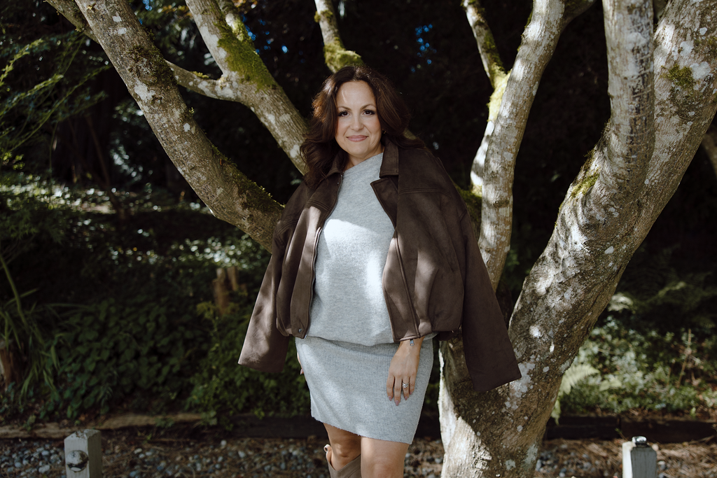 Faux Suede Collared Jacket - Brown