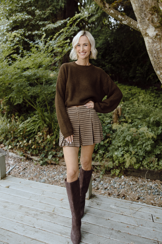 Houndstooth Mini Skort - Camel