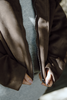 Faux Suede Collared Jacket - Brown