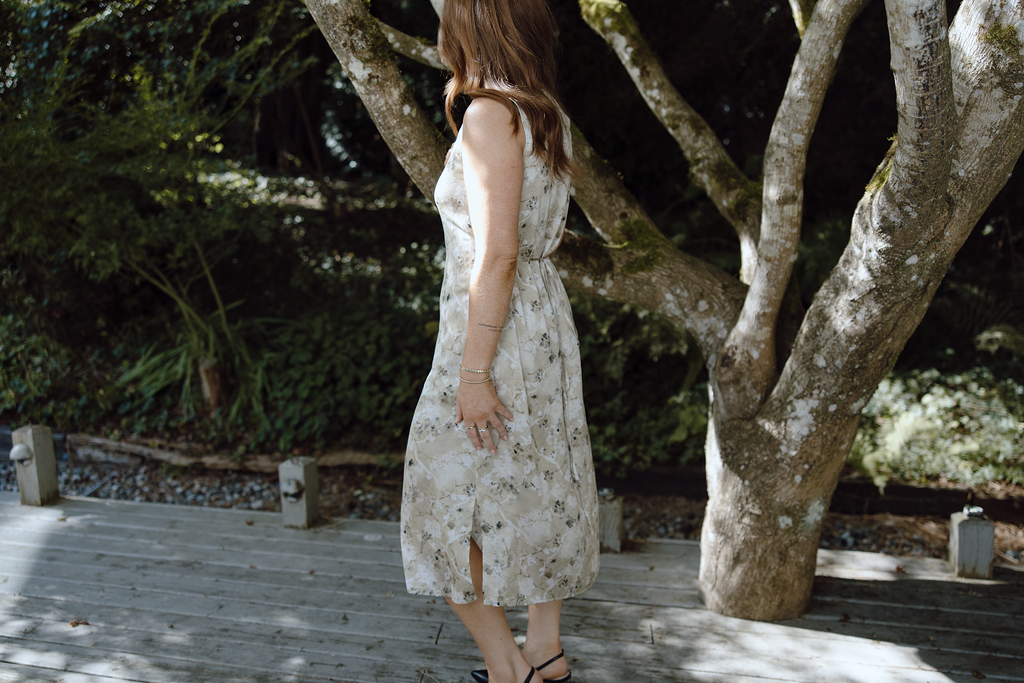 Floral Satin Sleeveless Midi Dress - Olive