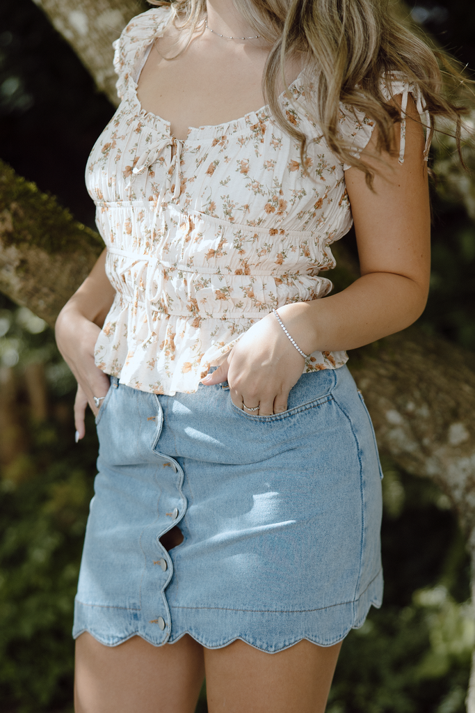 Scalloped Denim Skirt - Blue