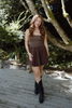 Strapless Mixed Material Dress - Brown