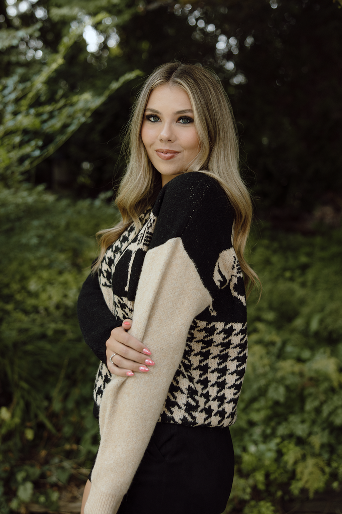 Horse Print Sweater - Black/Taupe
