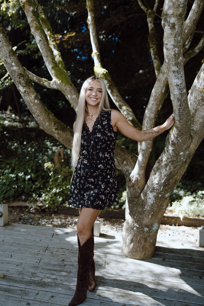 Floral Shirt And Mini Skirt Set - Black
