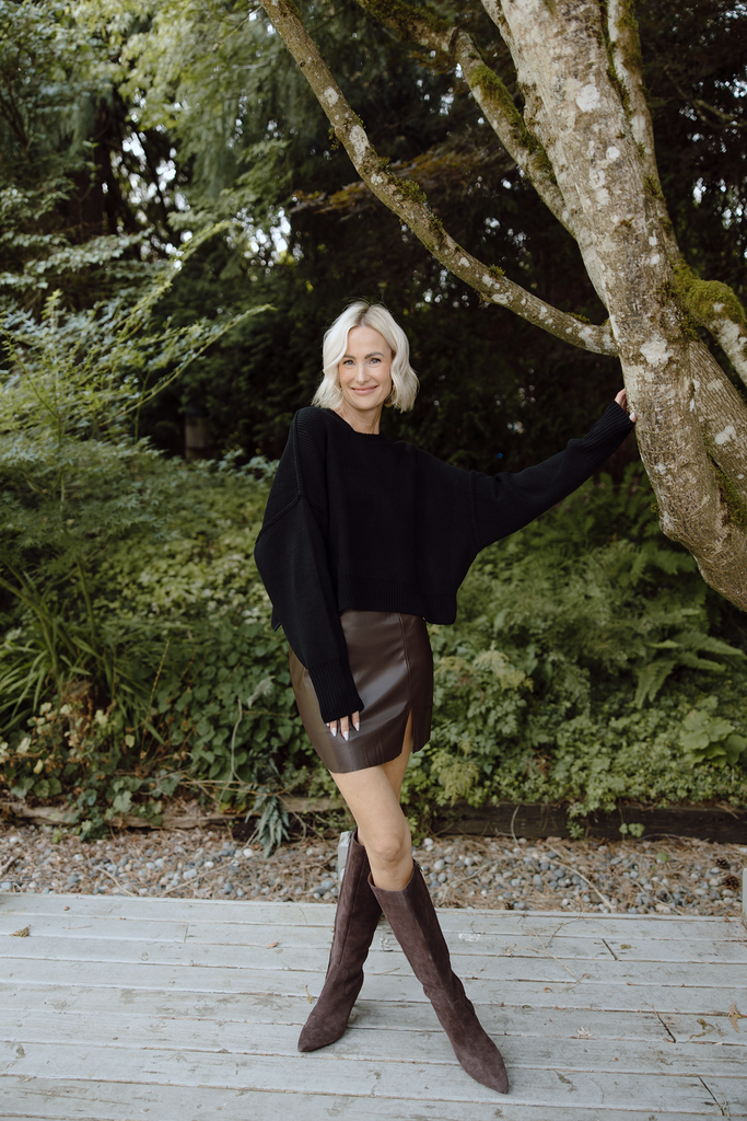 Faux Leather Mini Skirt - Brown