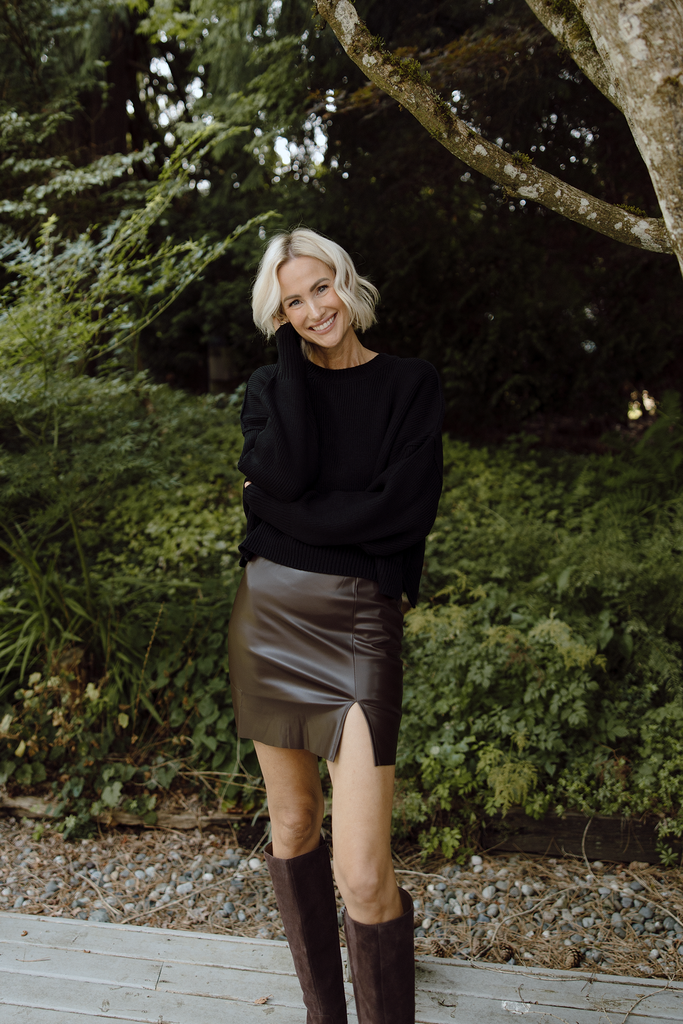 Faux Leather Mini Skirt - Brown