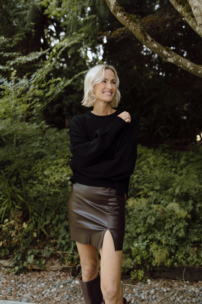 Faux Leather Mini Skirt - Brown