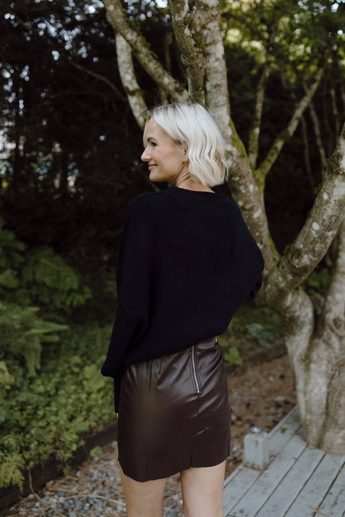 Faux Leather Mini Skirt - Brown