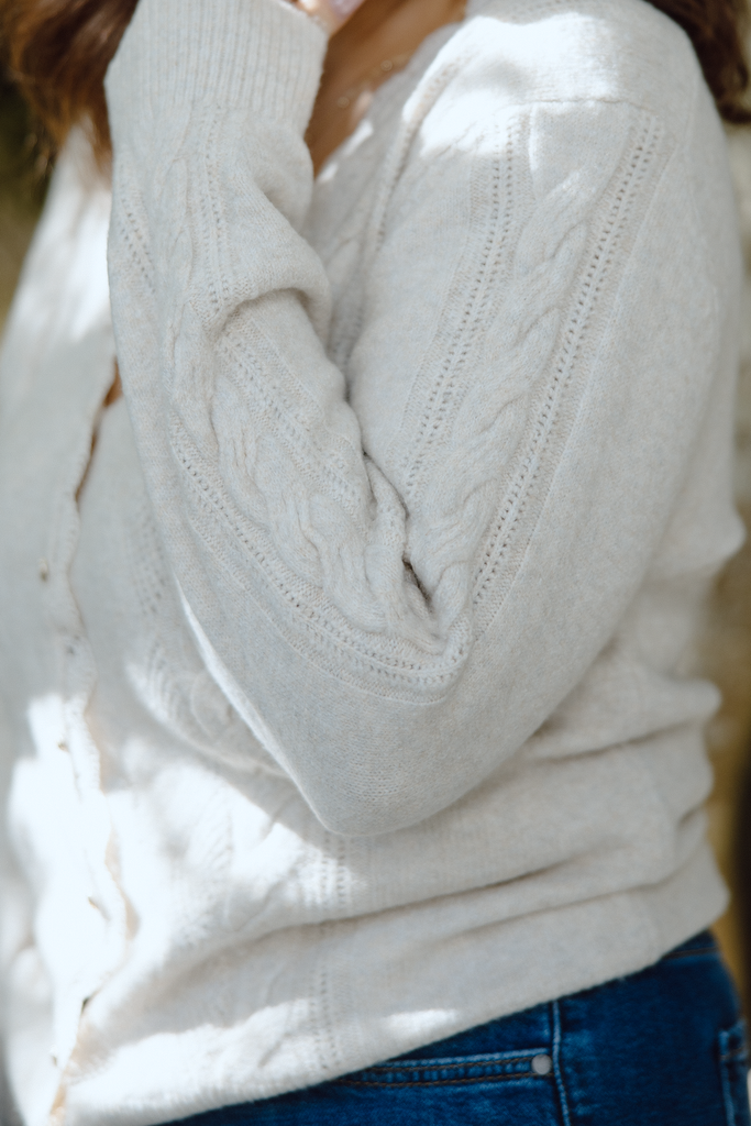 Scalloped and Lace Trim Cardigan - Ivory