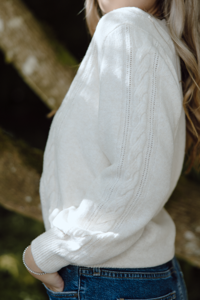 Scalloped and Lace Trim Cardigan - Ivory