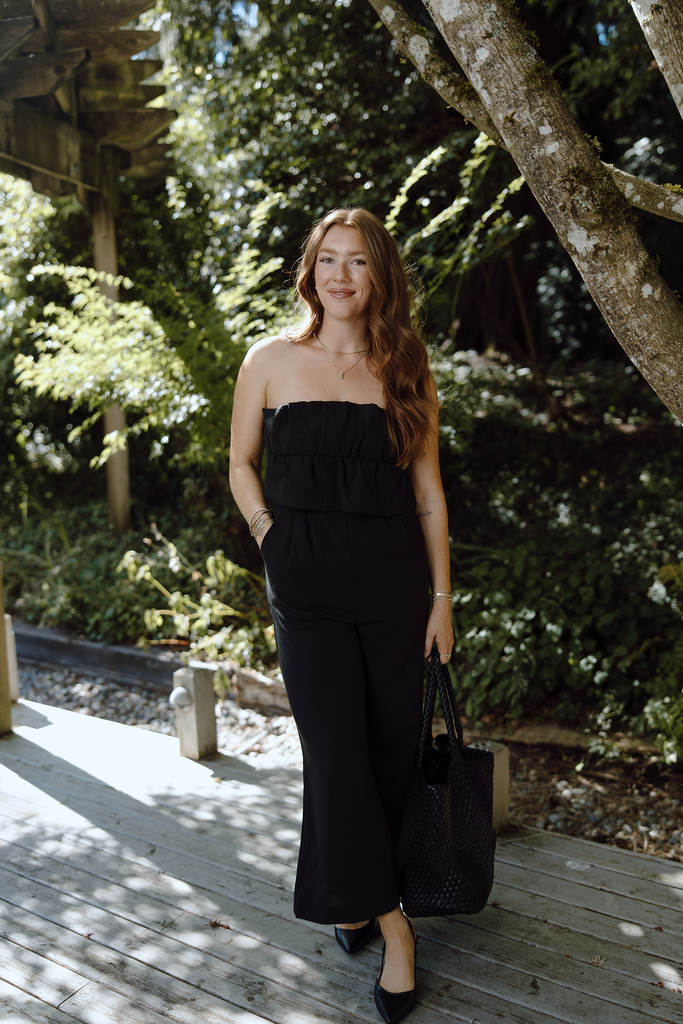 Jumpsuit with Ruffle Bodice - Black