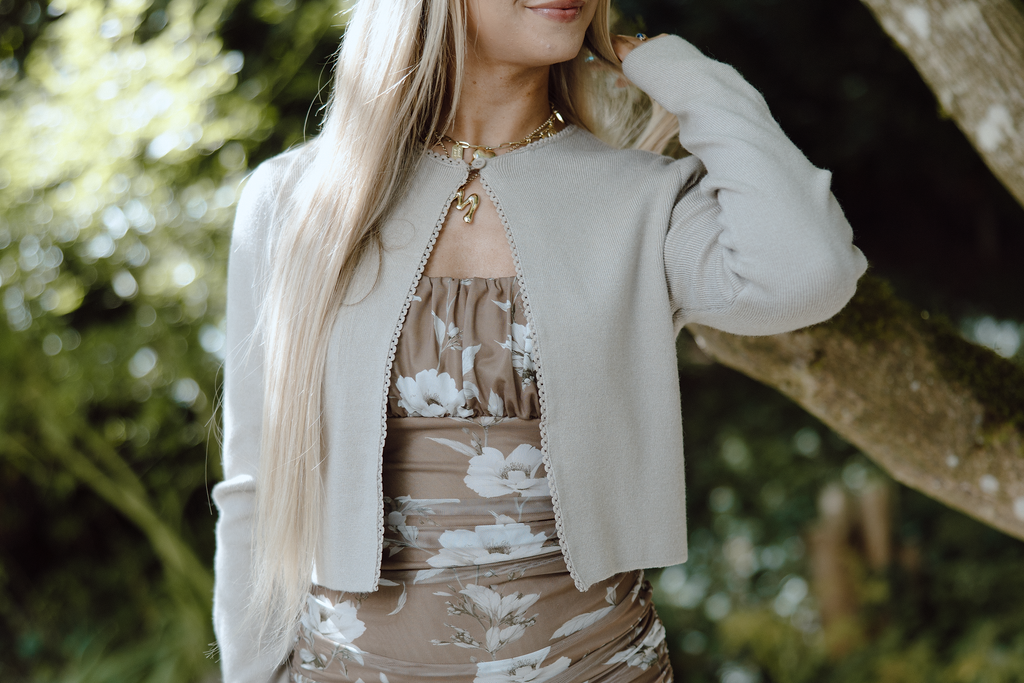 Frill Trim Cardigan - Taupe