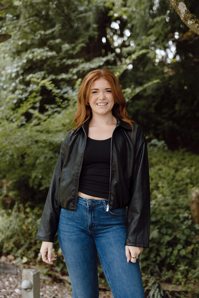 Faux Leather Bomber - Black