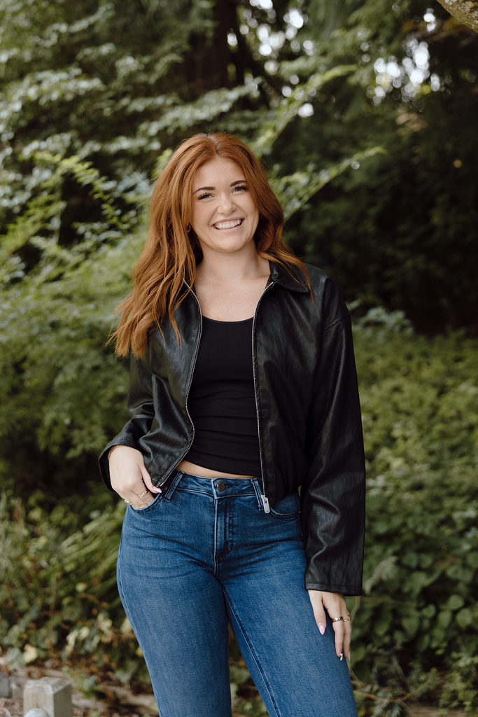 Faux Leather Bomber - Black