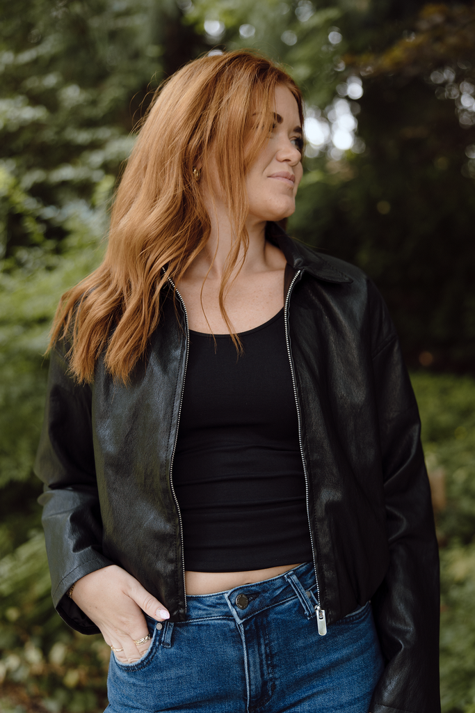 Faux Leather Bomber - Black