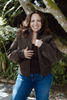 Rib Collar Faux Suede Jacket - Brown