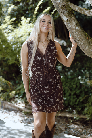 Floral Midi Dress - Brown