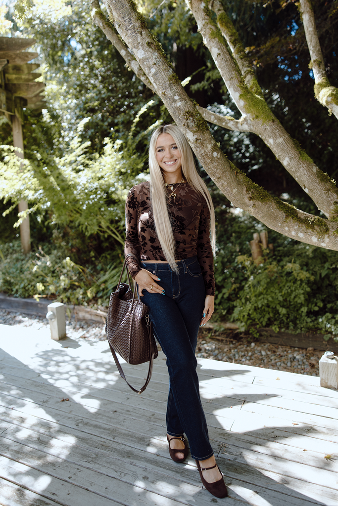 Floral Burnout Long Sleeve - Brown