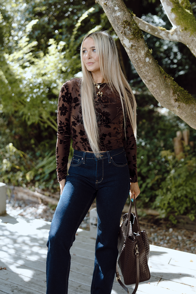 Floral Burnout Long Sleeve - Brown
