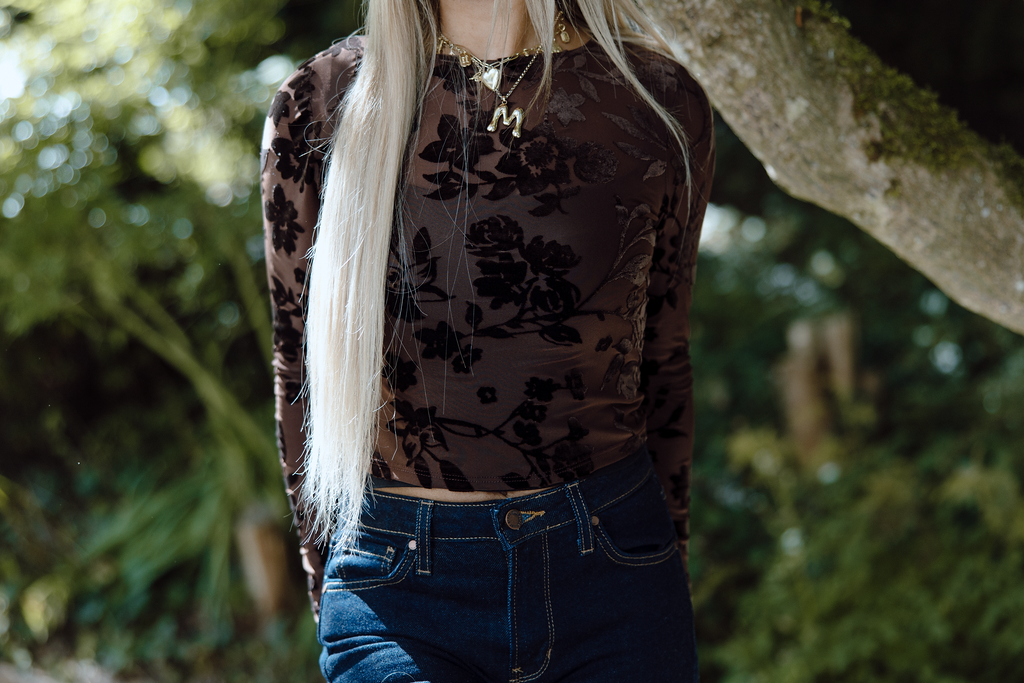 Floral Burnout Long Sleeve - Brown