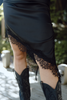 Lace Trim Satin Skirt - Black